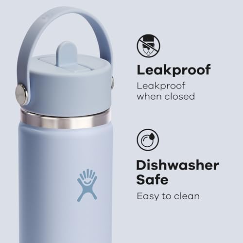 HYDRO FLASK Wide Mouth vacuum insulated stainless steel water bottle with leakproof closeable straw lid for cold water drinks, sports, travel, car and school