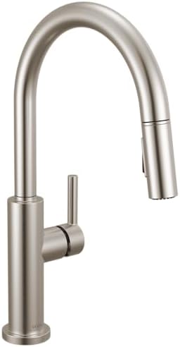 Delta Nicoli Brushed Nickel Kitchen Faucet with Pull Down Sprayer, Modern Single Hole Kitchen Sink Faucet, Single Handle, Stainless Steel 19867LF-SS