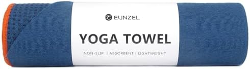 Eunzel Hot Yoga Towel - Microfiber Non Slip Yoga Mat Towel with Grip Dot Sweat Absorbent Towel for Hot Yoga, Pilates and Fitness 72" x 24", Steel Blue/Orange