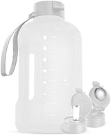 AQUAFIT 64 oz Water Bottle with Time Marker - Straw & Chug Lid - BPA Free Half Gallon Jug, Big Gym Water Jug with Handle, Frosty