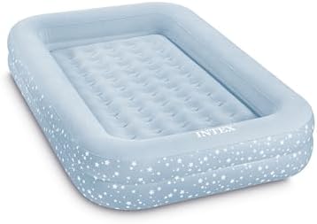 Intex 66810FL Inflatable Kidz Travel Bed Set, Includes Hand Pump and Carry Bag, Removable Mattress, Quick Inflation, Indoor Use, 42in x 66in x 10in, Blue with Star Print Frame
