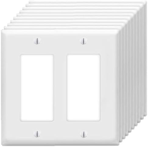 Decorator Wall Plates 2-Gang Switch Outlet Electrical Cover Plate Unbreakable Thermoplastic Faceplate for Light Receptacle Outlet Switch, White (10 Pack)