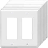 Decorator Wall Plates 2-Gang Switch Outlet Electrical Cover Plate Unbreakable Thermoplastic Faceplate for Light Receptacle Outlet Switch, White (10 Pack)
