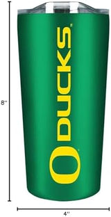 Campus Colors College Stainless Steel, Double Walled, Vacuum Insulated, Reusable Collegiate Tumbler with Slider-Top Lid for Travel, Sports, and Coffee, 18 oz (Oregon Ducks - Green)