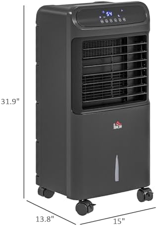 HOMCOM 32" Evaporative Air Cooler, 60° Oscillating, 3-In-1 Ice Cooling Fan, Portable Swamp Cooler with Humidifier, Water Tank for Home Office, 3 Modes, 3 Speeds, 12H Timer, Remote, Black