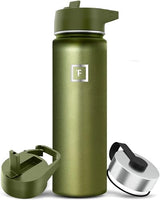 IRON °FLASK Camping & Hiking Hydration Flask with 3 Lids - Stainless Steel, Double Walled & Vacuum Insulated Water Bottle - Leak Proof & BPA Free (Emerald Chrome, Straw - 22 oz)