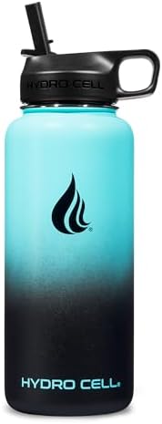 HYDRO CELL Stainless Steel Insulated Water Bottle with Straw - For Cold & Hot Drinks - Metal Vacuum Flask with Screw Cap and Modern Leakproof Sport Thermos for Adults (Teal/Black 32oz)