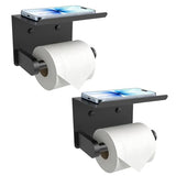 SetSail Toilet Paper Holder with Shelf Adhesive or Screw-in Bathroom Toilet Paper Roll Holders Wall Mount Matte Black Tissue Holder for Bathroom Hardware Accessories, 2 Packs