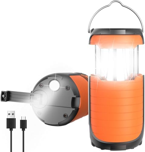 LED Camping Light 5000ma Solar Powered/ Hand Crank/ USB-C Rechargeable Camping Lights, Rechargeable Flashlight Portable Survival Light Waterproof for Emergency Home Power outages Failure