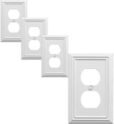 Single Duplex Outlet Cover Plate, 4-Pack White Adler Metal Wall Plate 1 Gang, Light Switch Cover, for Receptacle Light Switch, Switch Cover Decorative Wallplate, Durable