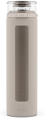 Ello Syndicate 20oz Reusable Glass Water Bottle with One-Touch Leak Proof Flip Lid and Protective Non-Slip Silicone Sleeve and Carry Loop for Coffee, Tea and Water, BPA-free Dishwasher Safe