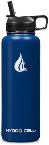 HYDRO CELL Stainless Steel Insulated Water Bottle with Straw - For Cold & Hot Drinks - Metal Vacuum Flask with Screw Cap and Modern Leakproof Sport Thermos for Adults (Navy 40oz)