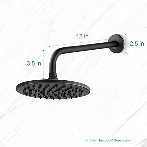 OFFO Shower Arm with Flange, 12 Inches Wall Mount Replacement Angle Shower Head Arm Wall-Mounted For Fixed Shower Head & Handheld Showerhead, Matte Black