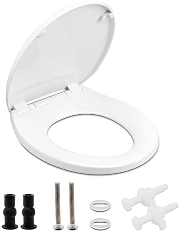 Toilet seat Round with Slow Close Hinges, Four Bumpers, Two Sets of Parts, White Toilet seat Round, Slow Close, Never Loosen and Easily Remove, Plastic, White