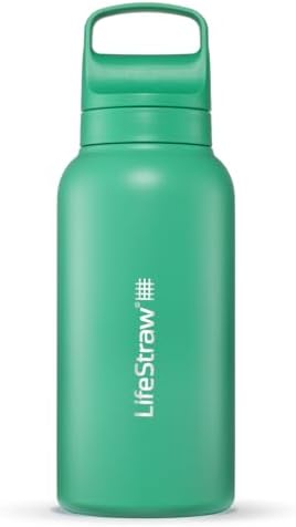 LifeStraw Go Series – Insulated Stainless Steel Water Filter Bottle for Travel and Everyday Use, Removes Bacteria, Parasites and Microplastics, Improves Taste, 1L Cactus Green