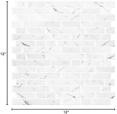 STICKGOO 10-Sheet White Marble Look Peel & Stick Backsplash, 12”X12” Stick on Wall Tiles for Kitchen Backspalsh (Thicker Design)