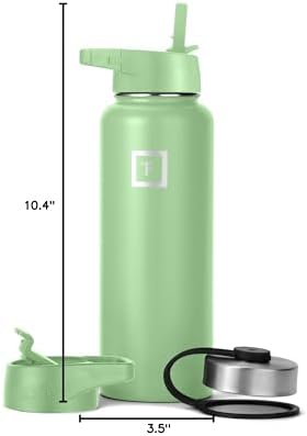 IRON °FLASK Camping & Hiking Hydration Flask with 3 Lids - Stainless Steel, Double Walled & Vacuum Insulated Water Bottle - Leak Proof & BPA Free (Apple Green, Straw - 40 oz)