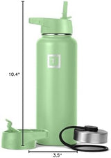 IRON °FLASK Camping & Hiking Hydration Flask with 3 Lids - Stainless Steel, Double Walled & Vacuum Insulated Water Bottle - Leak Proof & BPA Free (Apple Green, Straw - 40 oz)