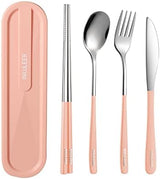 Travel cutlery set, 18/8 stainless steel cutlery, Reusable utensils set with case, Portable Silverware Lunch Box for Camping and Office