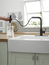 Black Kitchen Faucets with Pull Down Sprayer,Waterfall Kitchen Sink Faucet,Commercial Utility Stainless Steel Kitchen Faucets,Single Handle Kitchen Sink Faucet with Pull Down Sprayer for 3 Function