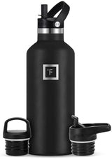 IRON °FLASK Camping & Hiking Hydration Canteens - 3 Lids (Narrow Straw Lid) Leak Proof Vacuum Insulated Stainless Steel - Hot & Cold Double Walled Sports Water Bottle - Midnight Black, 32 Oz