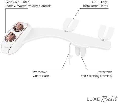 LUXE Bidet NEO 185 Plus - Patented Bidet Attachment for Toilet Seat, Innovative Hinges to Clean, Slide-in Easy Install, Advanced 360° Self-Clean, Dual Nozzles, Feminine & Rear Wash (Rose Gold)