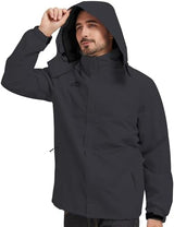 ELLSWOS Men's Waterproof Raincoat Lightweight Rain Jacket with Detachable Hood Softshell Windbreakerl for Hiking Travel