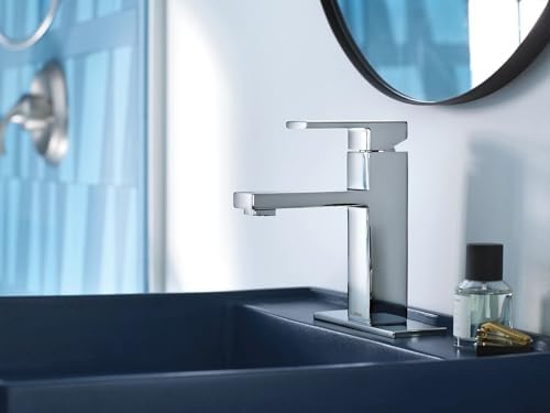 Moen Revyl Chrome One-Handle Single Hole Modern Bathroom Sink Faucet with Optional Deckplate and Spring Loaded Drain Assembly, 84771