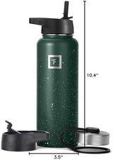 IRON °FLASK Camping & Hiking Hydration Flask with 3 Lids - Stainless Steel, Double Walled & Vacuum Insulated Water Bottle - Leak Proof & BPA Free (Dark Pine Speckle, Straw - 40 oz)