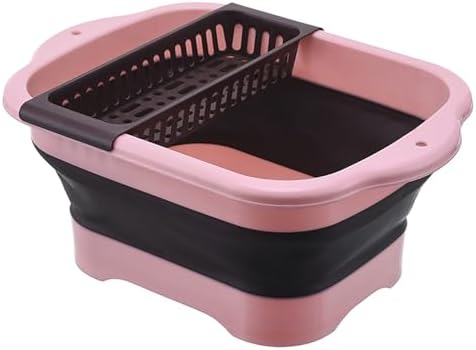 2.77 Gallon (10.5L) Collapsible Dish Basin with Drain Plug, Outdoor Multiuse Foldable Sink Tub, Dishpan, Wash Basin, Portable Kitchen Storage Tray for Camping, RV, Beverage Bucket (Pink)