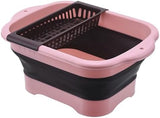 2.77 Gallon (10.5L) Collapsible Dish Basin with Drain Plug, Outdoor Multiuse Foldable Sink Tub, Dishpan, Wash Basin, Portable Kitchen Storage Tray for Camping, RV, Beverage Bucket (Pink)