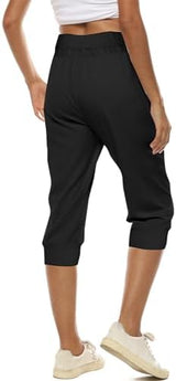 Capri Pants for Women High Waisted Drawstring Joggers Stretch Lightweight Casual Hiking Pant Capri with Pockets