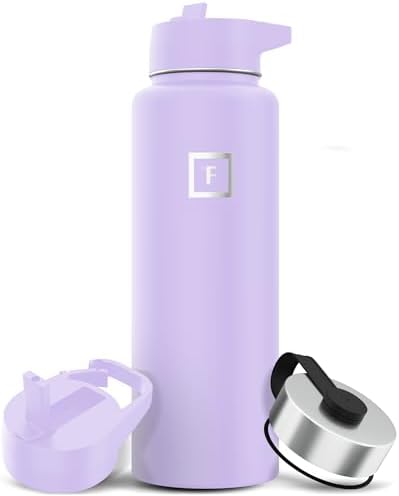 IRON °FLASK Camping & Hiking Hydration Flask with 3 Lids - Stainless Steel, Double Walled & Vacuum Insulated Water Bottle - Leak Proof & BPA Free (Lavender, Straw - 40 oz)