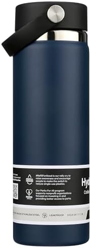Hydro Flask Wide Mouth vacuum insulated stainless steel water bottle with leakproof closeable lid for cold water drinks, sports, travel, car and school