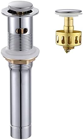 Pop up Sink Drain Stopper for Bathroom Vessel Vanity Sink Art Basin Chrome, Small Cap with Overflow, Metal Pop-up Drain Strainer with Detachable Basket Stopper