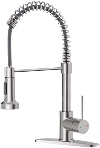 OWOFAN Kitchen Faucet Low Lead Commercial Solid Brass Single Handle Single Lever Pull Out Pull Down Sprayer Spring Kitchen Sink Faucet, Brushed Nickel Kitchen Faucets 866053SN