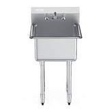 VEVOR Stainless Steel Prep & Utility Sink, 1 Compartment Free Standing Small Sink Include Faucet & legs, 21"x18" Commercial Single Bowl Sinks for Garage, Restaurant, Kitchen, Laundry