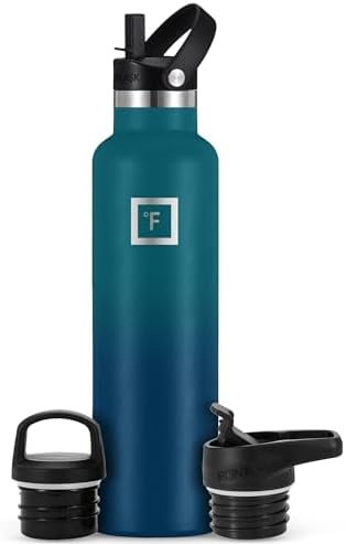 IRON °FLASK Camping & Hiking Hydration Canteens - 3 Lids (Narrow Straw Lid) Leak Proof Vacuum Insulated Stainless Steel - Hot & Cold Double Walled Sports Water Bottle - Dark Night, 24 Oz