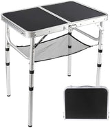 Small Folding Table 2 Foot, Portable Camping Table with Mesh Holders,Lightweight Aluminum Adjustable Height, with Carry Handle for Camping Picnic Indoor Outdoor, White 24 x 16 inch (Black
