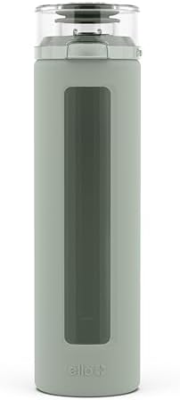 Ello Syndicate 20oz Reusable Glass Water Bottle with One-Touch Leak Proof Flip Lid and Protective Non-Slip Silicone Sleeve and Carry Loop for Coffee, Tea and Water, BPA-free Dishwasher Safe