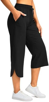Soothfeel Women's Capri Pants with Pockets Loose Lightweight Hiking Travel Wide Leg Capri Pants for Women Casual