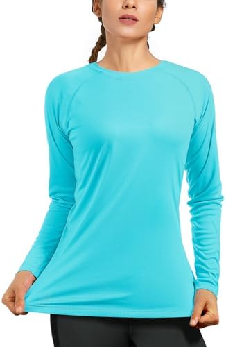 isnowood Women's Sun Protection Long Sleeve Shirts, UPF 50+ UV Rash Guard Swim Shirt, Workout Hiking Running Athletic Tops