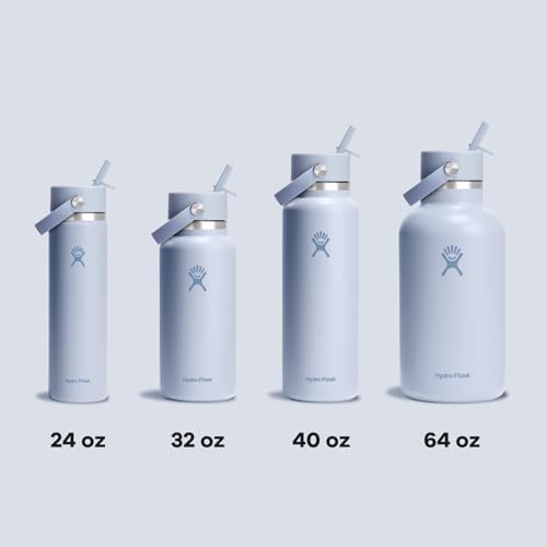 HYDRO FLASK Wide Mouth vacuum insulated stainless steel water bottle with leakproof closeable straw lid for cold water drinks, sports, travel, car and school