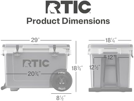 RTIC 52 Quart Ultra-Light Wheeled Hard Cooler Insulated Portable Ice Chest Box for Beach, Drink, Beverage, Camping, Picnic, Fishing, Boat, Barbecue, 30% Lighter Than Rotomolded Coolers