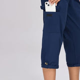 Oalka Women's Cargo Capri Pants Relaxed Fit Knit Waist Cropped Pant Casual Hiking Capris