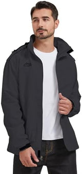 ELLSWOS Men's Waterproof Raincoat Lightweight Rain Jacket with Detachable Hood Softshell Windbreakerl for Hiking Travel