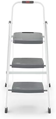 Rubbermaid 3-Step Steel Ladder, Folding Step Stool with Hand Grip and Non-Slip Feet, White, Tested to ANSI US Safety Standards, No Assembly Required (Amazon Exclusive)