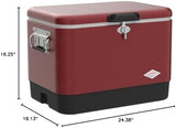 Coleman Vintage 54qt Steel Belted Cooler, Keeps Ice Up to 4 Days, 85-Can Capacity Hard Cooler with Drain & Have-A-Seat Lid