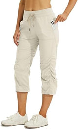 Willit Women's Quick-Dry Capris Hiking Travel Pants Striped Woven Workout Pants with Pockets Lightweight