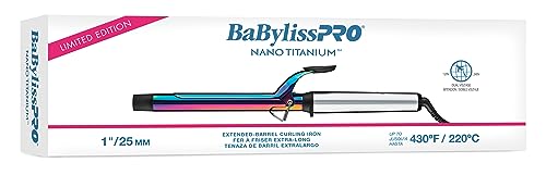 BaBylissPRO Nano Titanium 1 inch Curling Iron with Extended Barrel, Professional Spring Hair Curler for Medium to Longer Hair Types, Iridescent